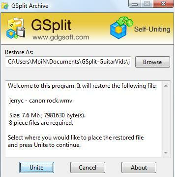 gsplit -split velike datoteke u manje