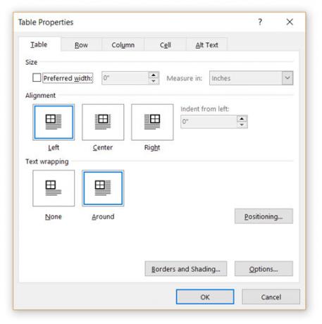 Svojstva Microsoft Word-table