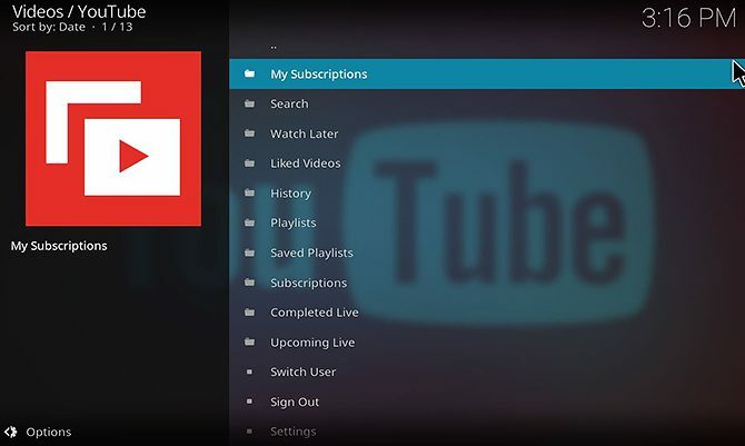 Kako instalirati i koristiti YouTube Kodi Add-On - dodatni izbornik