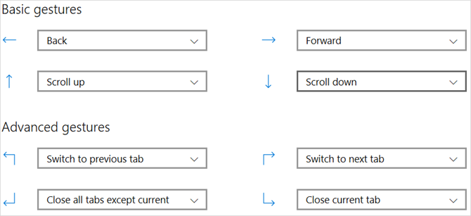 postavke gesta miša microsoft edge