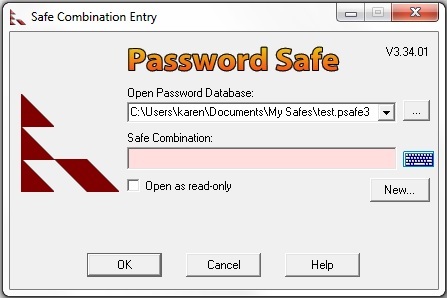 Zaslon za prijavu za uslužni program Password Safe