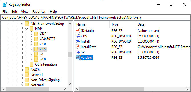 regedit net Framework starija verzija