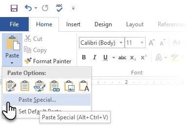 Microsoft Word zalijepi specijalni desni klik