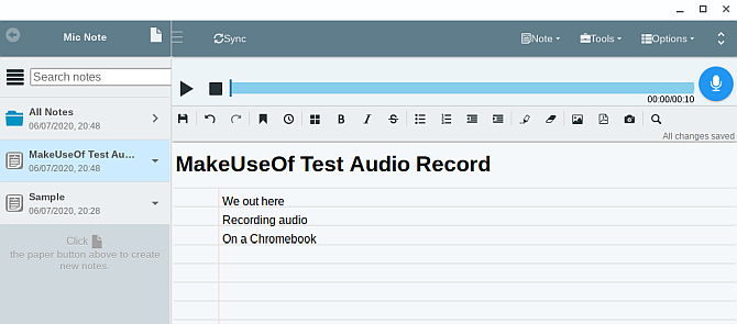 mic note chromebook audio snimanje