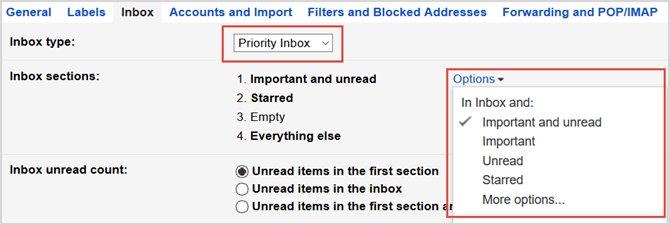Prioritet s postavkama gmaila