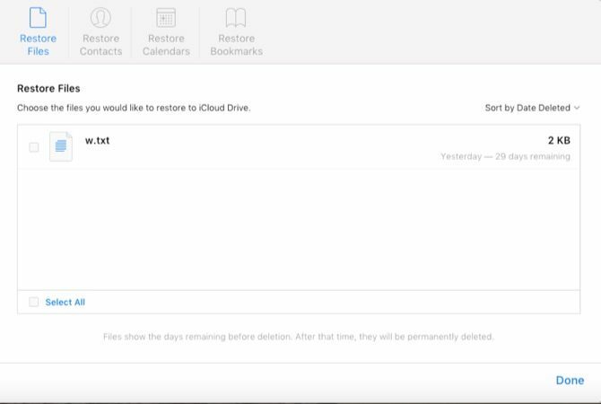 odaberite datoteke za vraćanje icloud-a