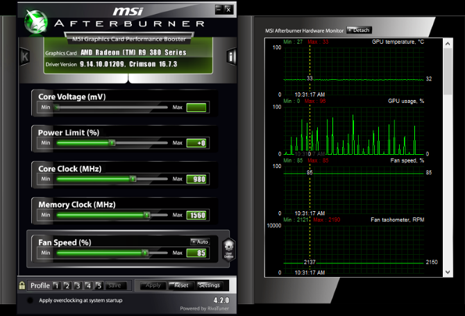 Alat za overclocking MSI Afterburner