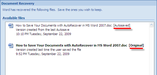 autorecover riječ