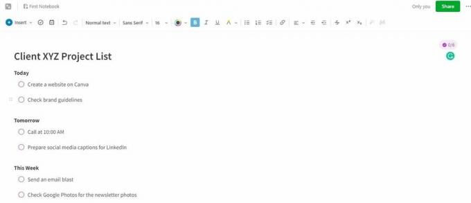 Evernote snimak zaslona