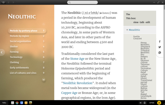 Beskonačna aplikacija za povijest OS-a s pojedinostima o neolitskom dobu