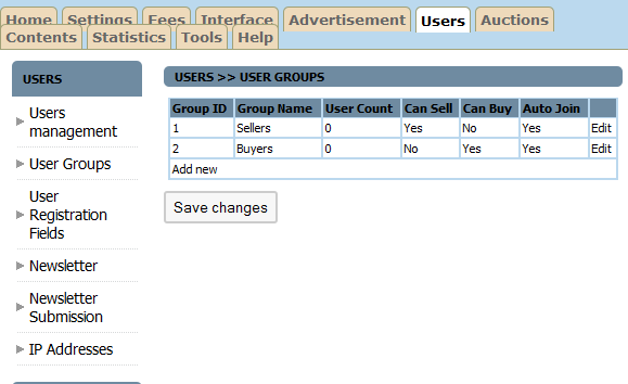 web stranica domaćina aukcije