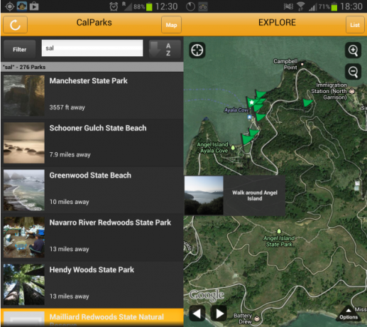 Aplikacija CalParks za Android