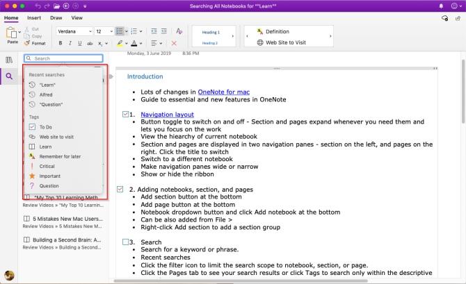 pretraži bilješke u OneNote Macu