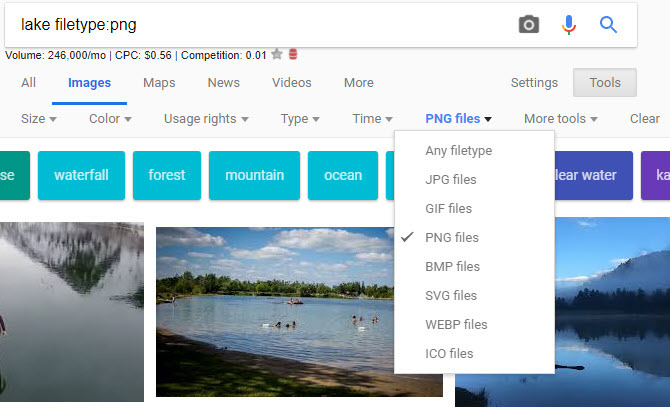 Google Pretraživanje slika prema vrsti datoteke
