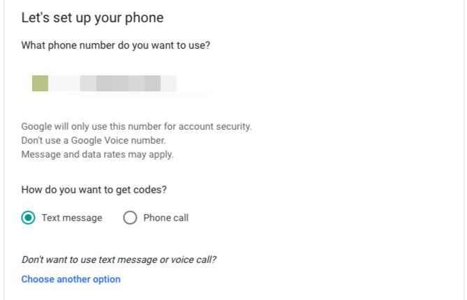 Dodajte telefonski broj tijekom postavljanja 2FA za Google račun