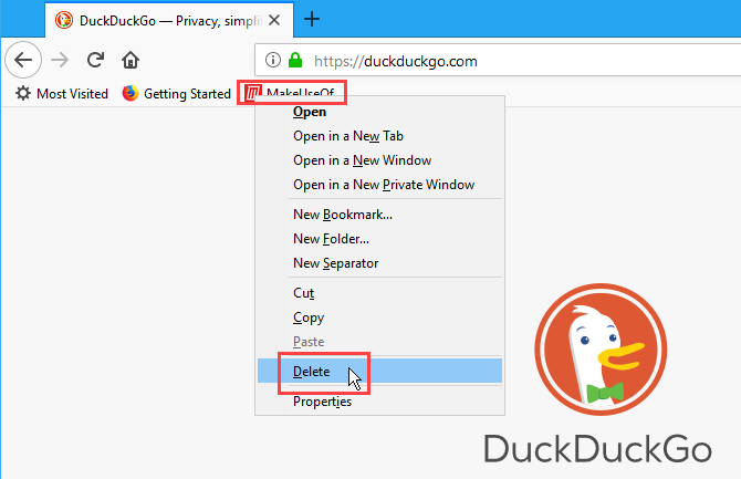 Desnom tipkom miša kliknite oznaku u Firefoxu i odaberite Izbriši