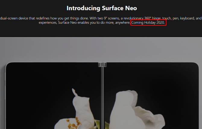 Stranica proizvoda Microsoft Surface Neo prije kašnjenja