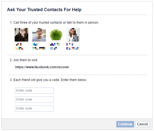 Za pomoć u obnavljanju Facebook računa zatražite pouzdane kontakte.
