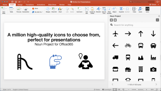 Dodatak Noun Project za Powerpoint daje besplatne ikone i emojis