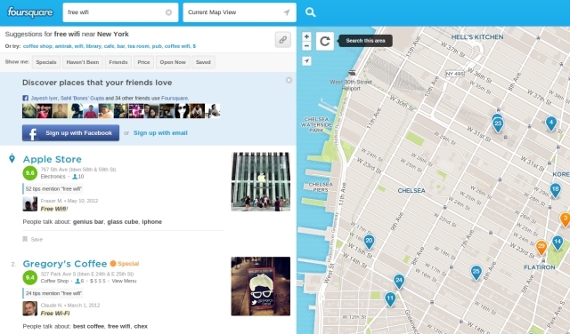 Find-WiFi-vrućih sadržaja putem Foursquare