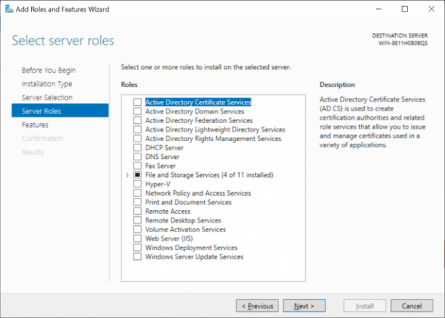 Odabir uloge sustava Windows Server