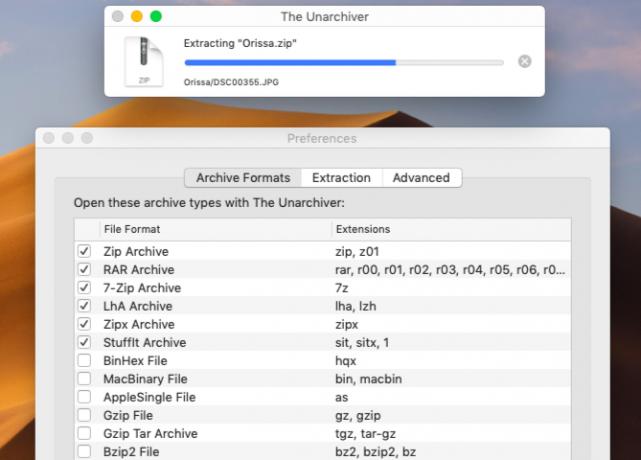 Ekstrakcija datoteka pomoću programa Unarchiver na macOS-u