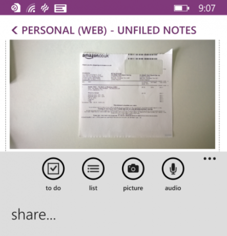 Praćenje financija u snimku primjera aplikacije OneNote Mobile App