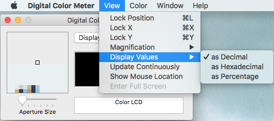 Birač boja mjerača boja za formate Mac