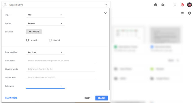Filteri za pretraživanje na Google disku