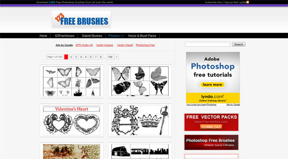 6 najboljih web mjesta za preuzimanje besplatnih četkica Photoshop 123freebrushhes