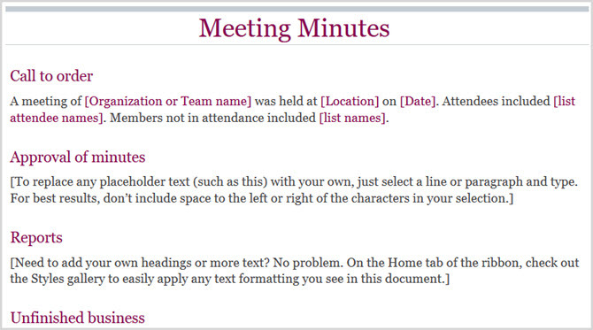 Osnovne minute sastanka Word Online 1