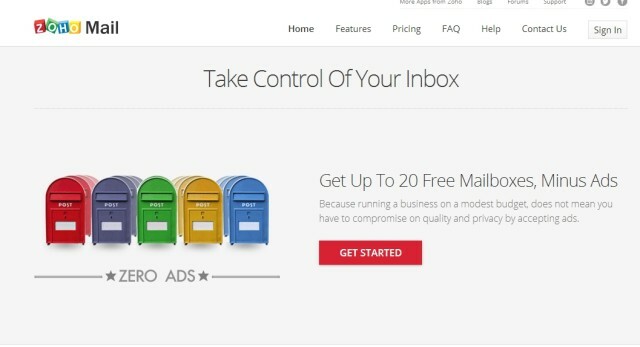 Zoho-mail za prijavu stranica