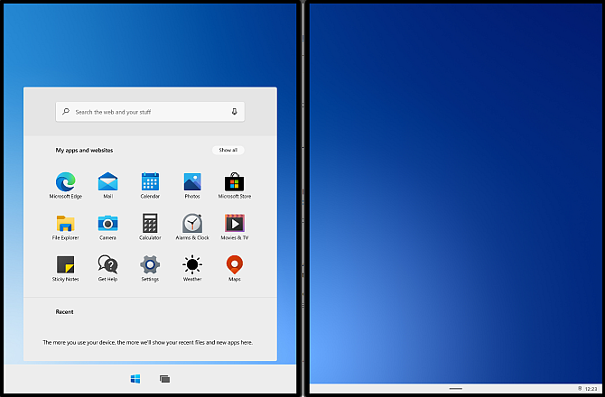 dvostruki zaslon početne stranice sustava Windows 10x
