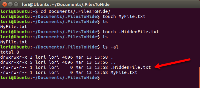 Stvorite novu skrivenu datoteku pomoću Terminala u Linuxu
