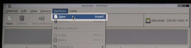 GParted Instalacija Novi koraci particije