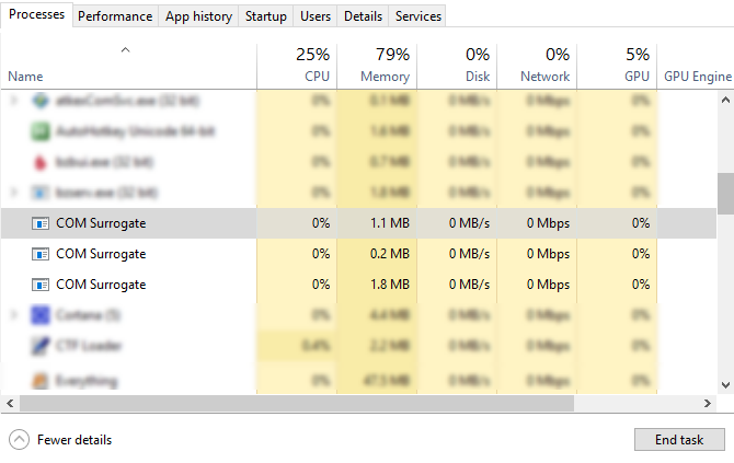 COM Surrogate Process u Windows upravitelju zadataka