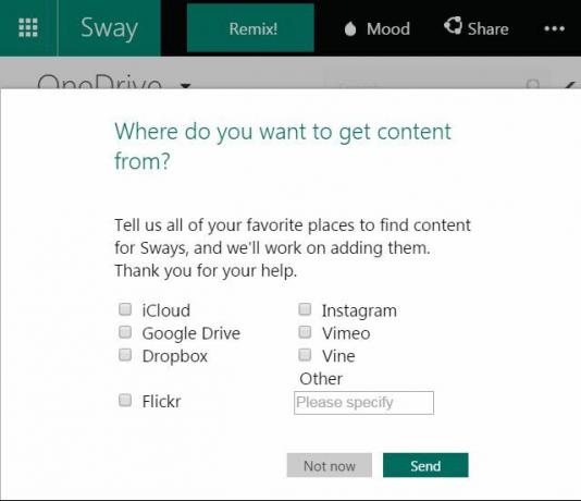 Opcije uvoza podataka Microsoft Sway