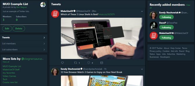 što je primjer twitter liste