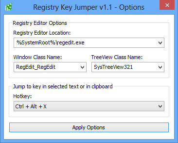 Windows Registry-skakač s opcijama