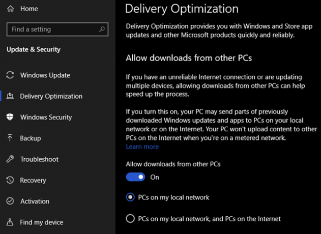 Optimizacija isporuke za Windows 10