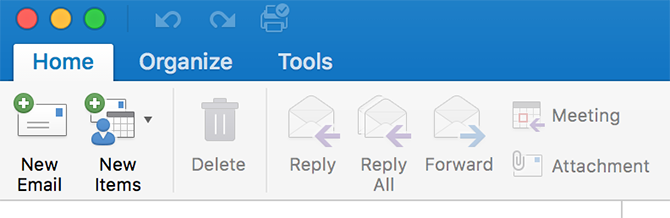 Outlook izbornik alata na sustavu Mac