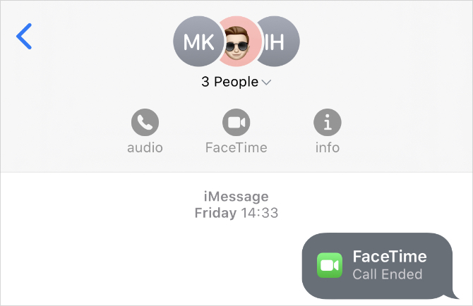 Gumb FaceTime iz aplikacije Messages
