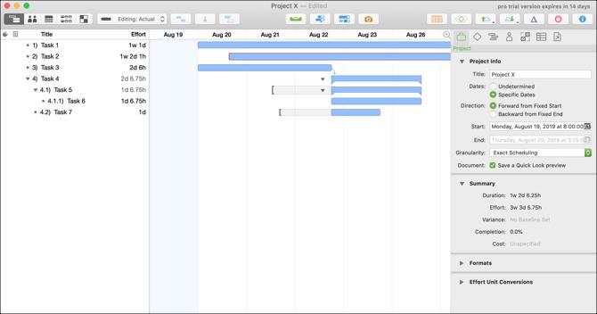 OmniPlan 3 na Mac Ganttovoj karti