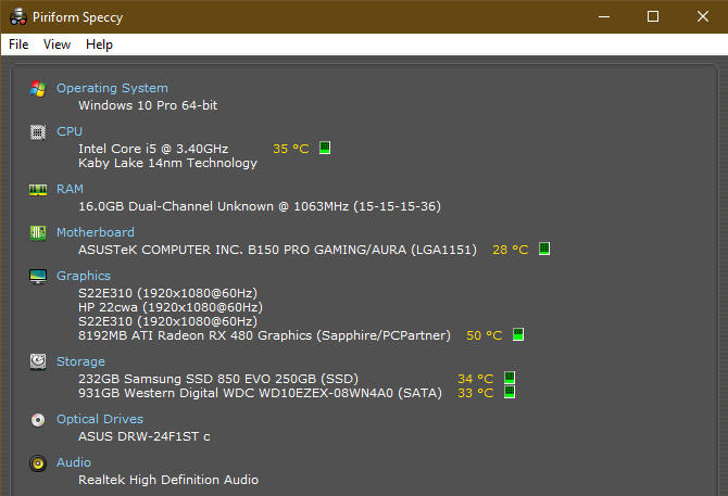 Speccy PC Specifikacije
