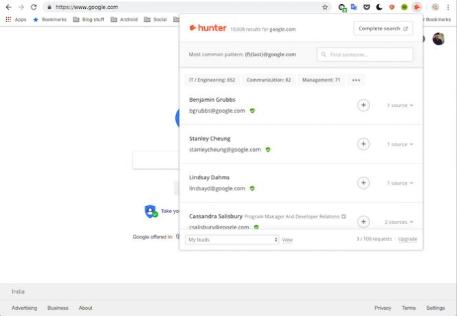 Hunter Google Chrome proširenje