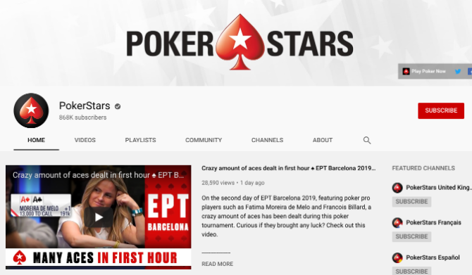PokerStars je najbolji youtube kanal za gledanje poker videozapisa na mreži besplatno