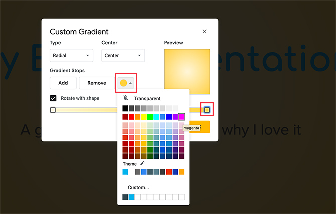 Promijeni gradijent Gradient Google Custom Slides