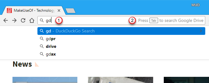 Upišite ključnu riječ "gd" i pritisnite Tab u Chromeovoj adresnoj traci