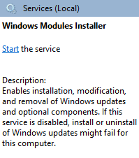 Usluga instaliranja modula sustava Windows