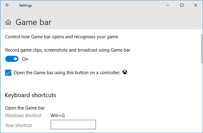 Postavke trake igre Windows 10